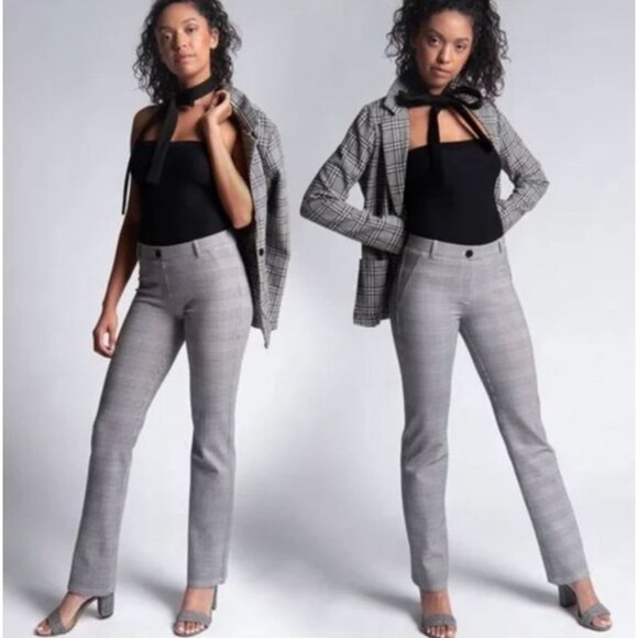 Betabrand Flare Houndstooth Yoga Dress Pants Black White Plaid Stretch Medium - Picture 1 of 9